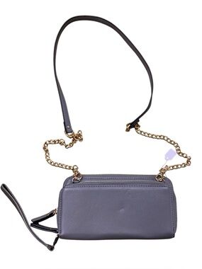 Women's Leather Crossbody Bag in Lavender Gray with Gold Chain